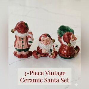 Vintage Ceramic Santa Set - Red and Green
